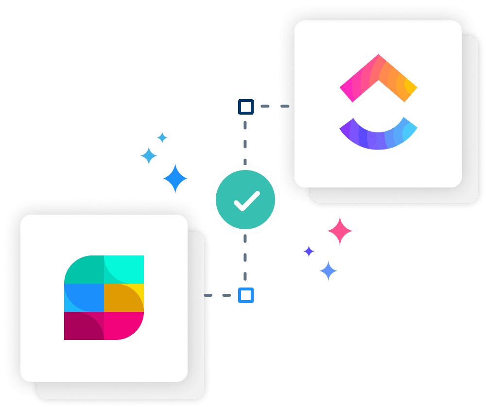 Strety and ClickUp logos linked with a two-way sync icon, representing the Strety ClickUp integration