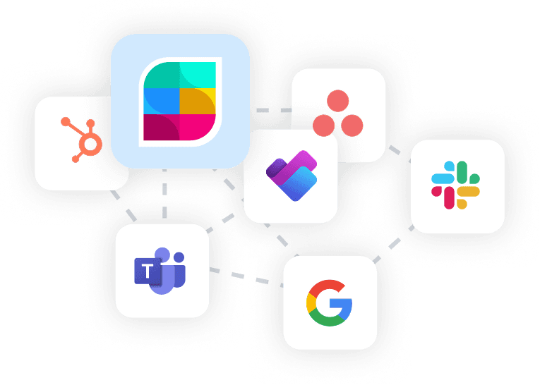 Strety logo and other integrations logo, including Asana, HubSpot, Slack, Planner, Teams and Google