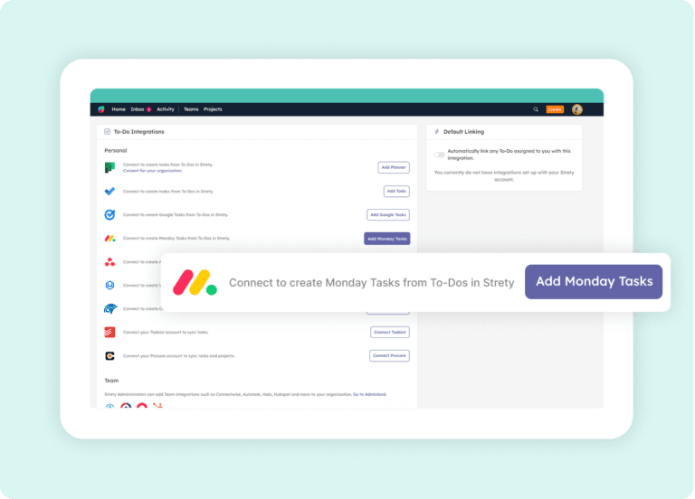 Strety integrations list with cursor on Monday.com