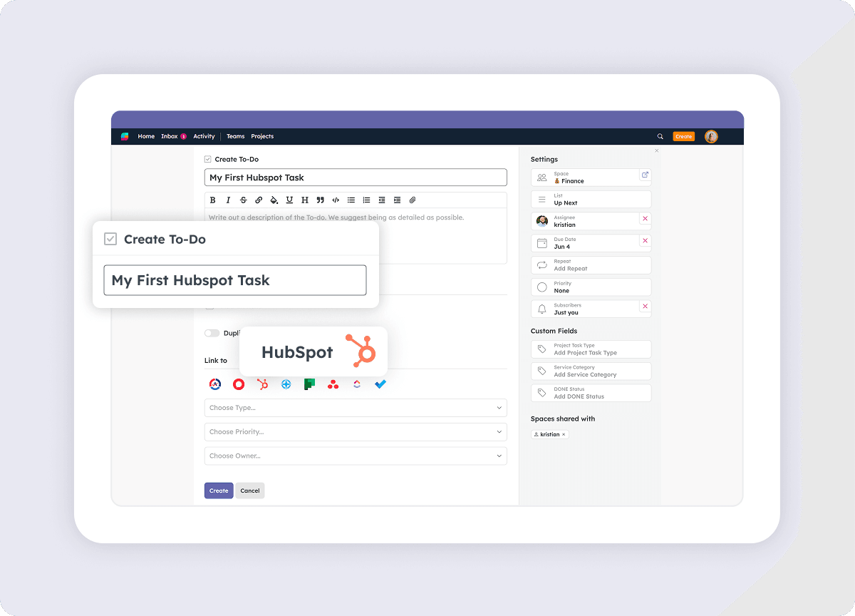 Strety To Do linked to a HubSpot task