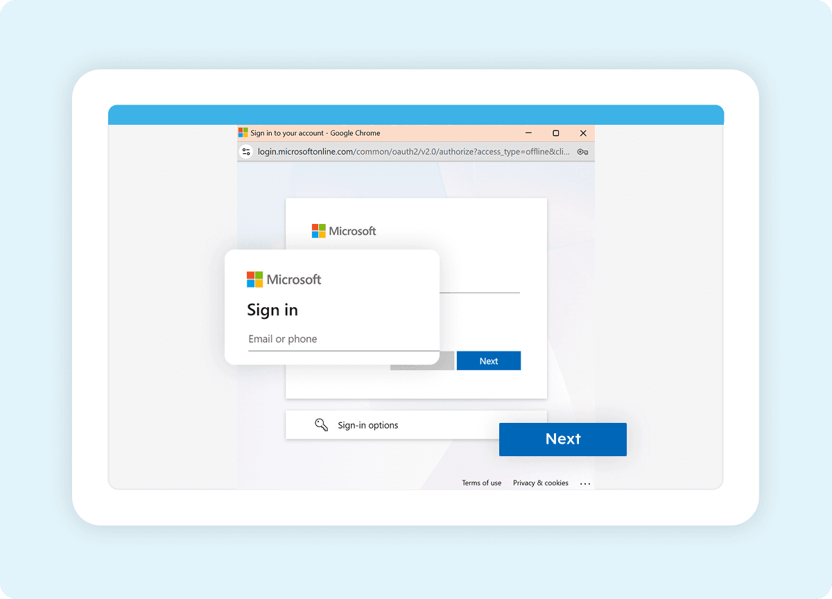 Microsoft account selection screen during Strety integration setup