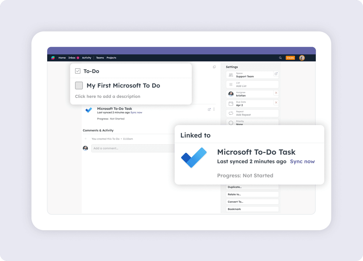 Creating a To Do in Strety linked to Microsoft To Do