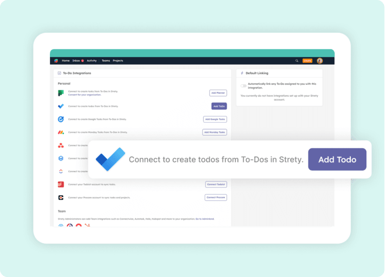 Strety integrations list with cursor on Add Microsoft To Do